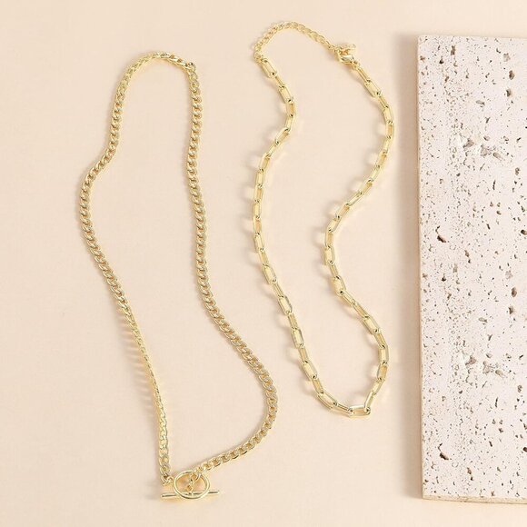 Gold Layered Necklaces for Women, 14K Gold Chain, Chunky Cuban & Paperclip, Adju - Picture 6 of 8